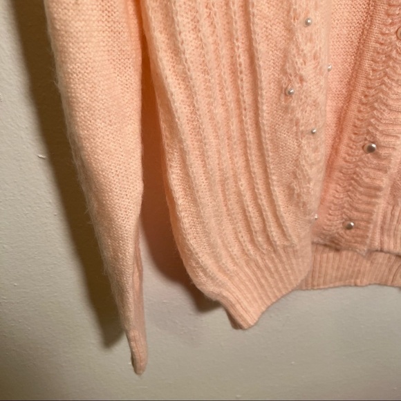 FRNCH Paris V-Neck Pointelle Cardigan Pink Pearl - Picture 6 of 11